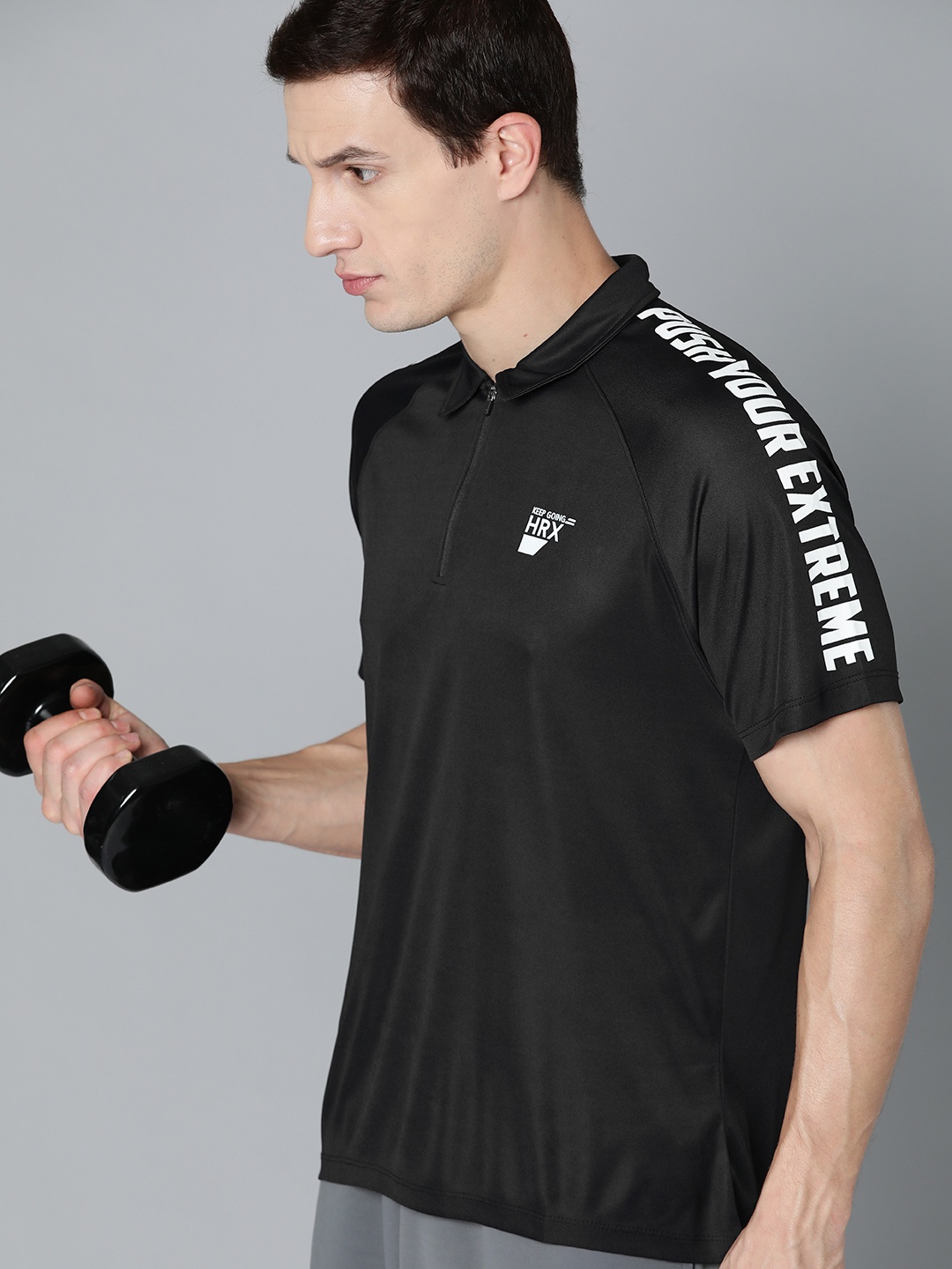 

HRX by Hrithik Roshan Rapid-Dry Printed Training Polo T-shirt, Black