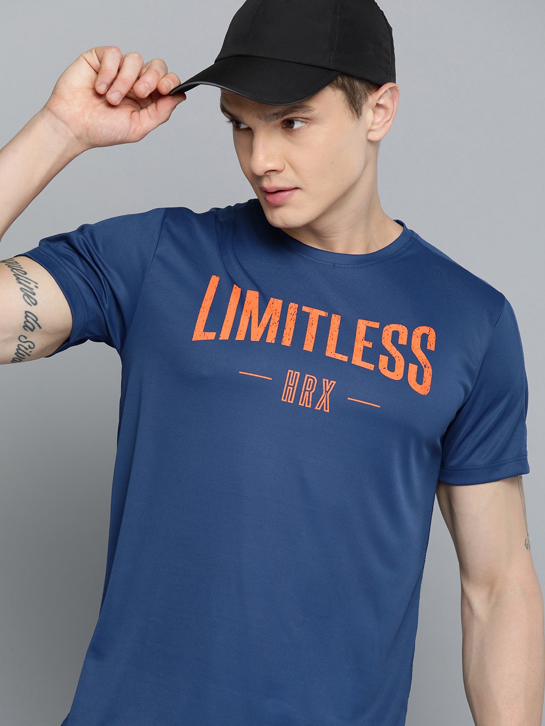 

HRX by Hrithik Roshan Typography Printed Rapid-Dry Training T-shirt, Blue
