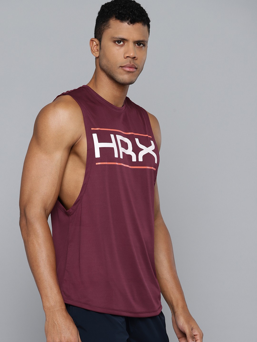 

HRX by Hrithik Roshan Brand Logo Print Rapid-Dry Training T-shirt, Burgundy