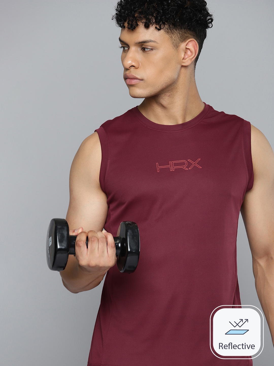 

HRX by Hrithik Roshan Brand Logo Printed Rapid-Try Training T-shirt, Maroon