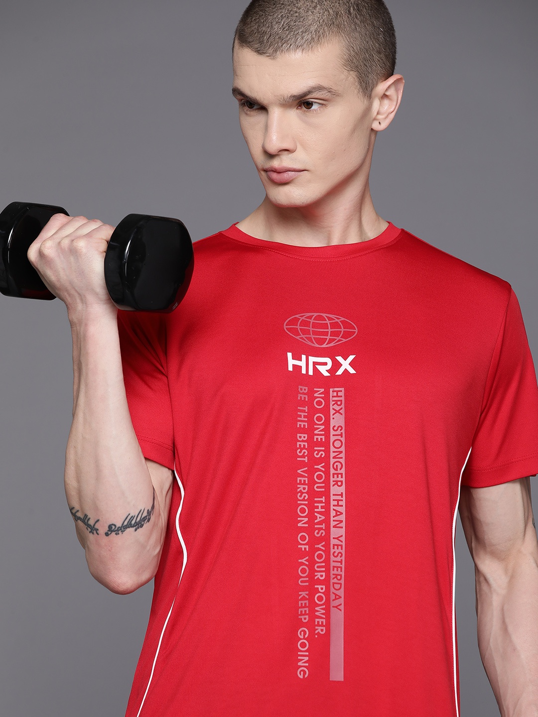 

HRX by Hrithik Roshan Rapid Dry Brand Logo Printed Training T-shirt, Red