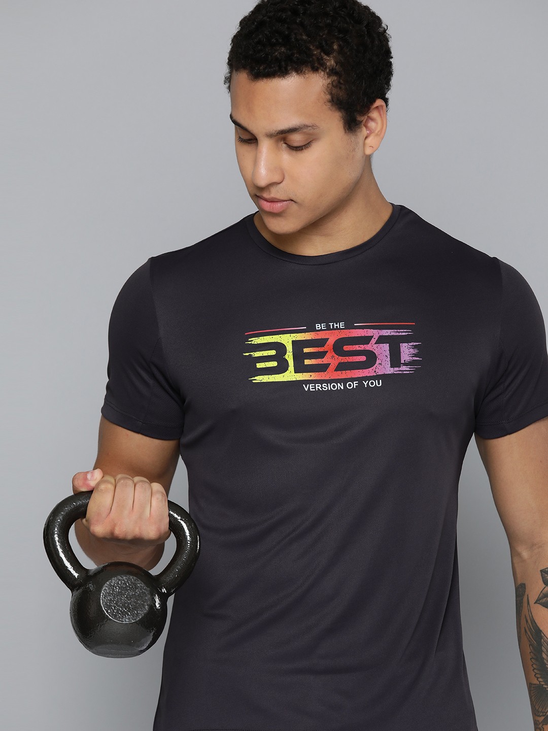 

HRX by Hrithik Roshan Rapid-Dry Printed Training T-shirt, Charcoal