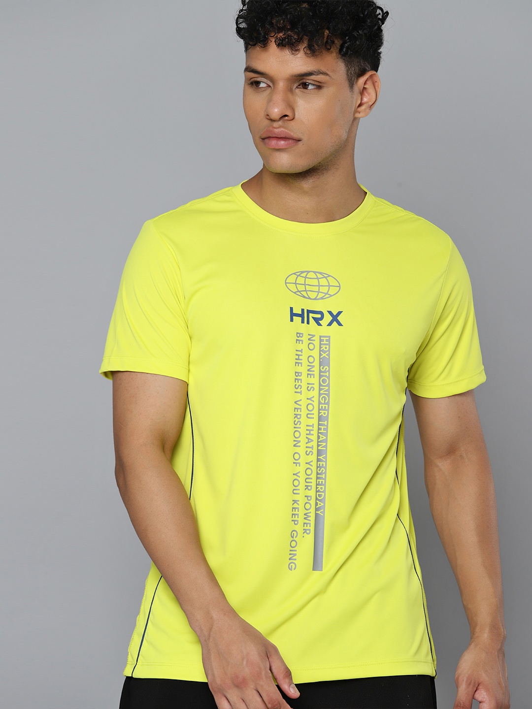 

HRX by Hrithik Roshan Brand Logo Printed Antimicrobial Training T-shirt, Fluorescent green