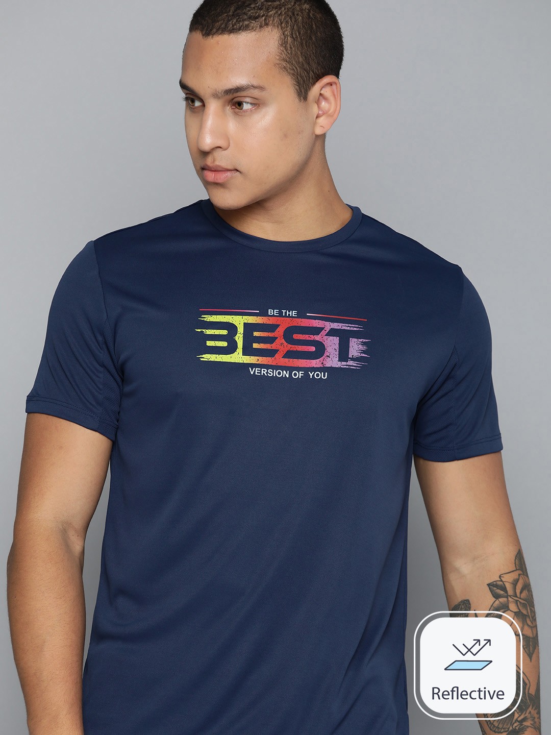 

HRX by Hrithik Roshan Rapid-Dry Printed Training T-shirt, Navy blue