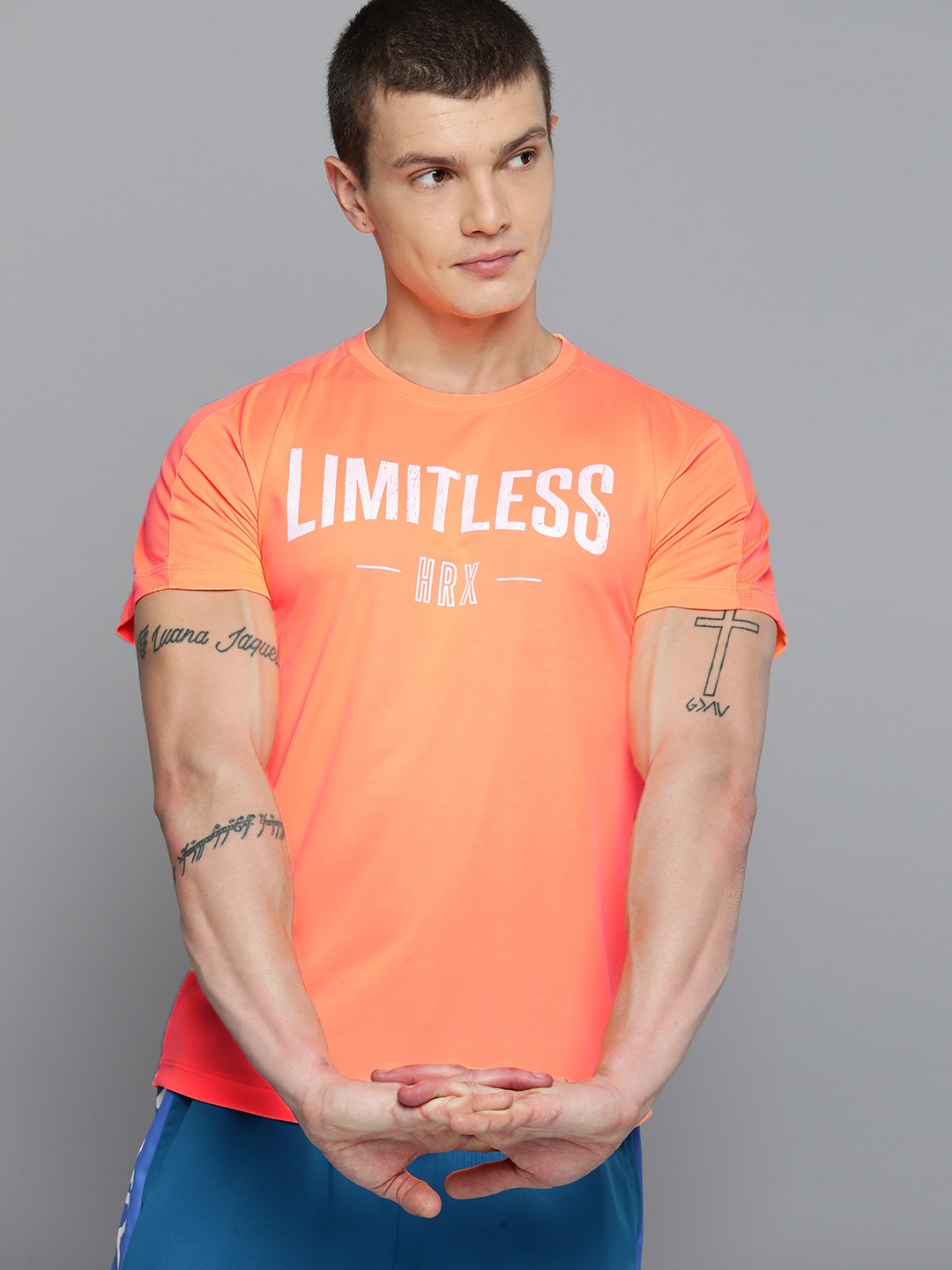 

HRX by Hrithik Roshan Typography Printed Rapid-Dry Training T-shirt, Orange