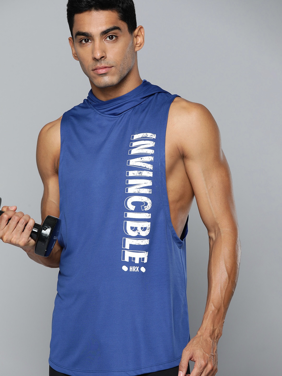 

HRX by Hrithik Roshan Men Typography Printed Hooded Rapid-Dry Training T-shirt, Blue