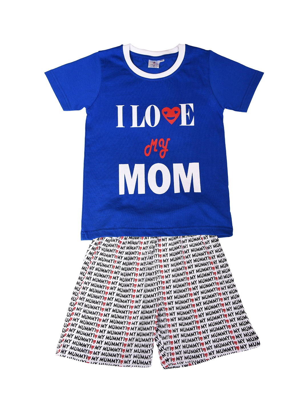 

POMY & JINNY Boys Typography Printed Pure Cotton T-shirt with Shorts, Blue