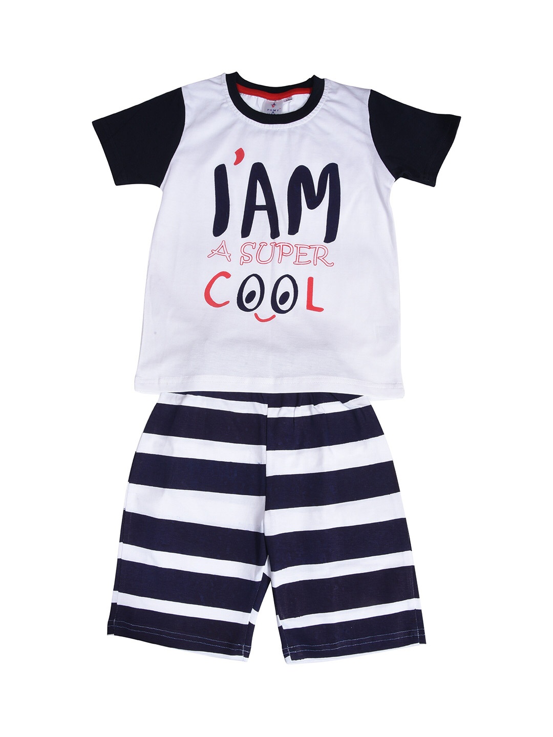 

POMY & JINNY Boys Typography Printed Pure Cotton T-shirt with Shorts, White