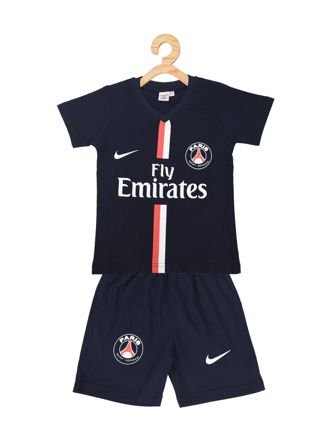 

POMY & JINNY Boys Printed Pure Cotton T-shirt with Shorts, Navy blue