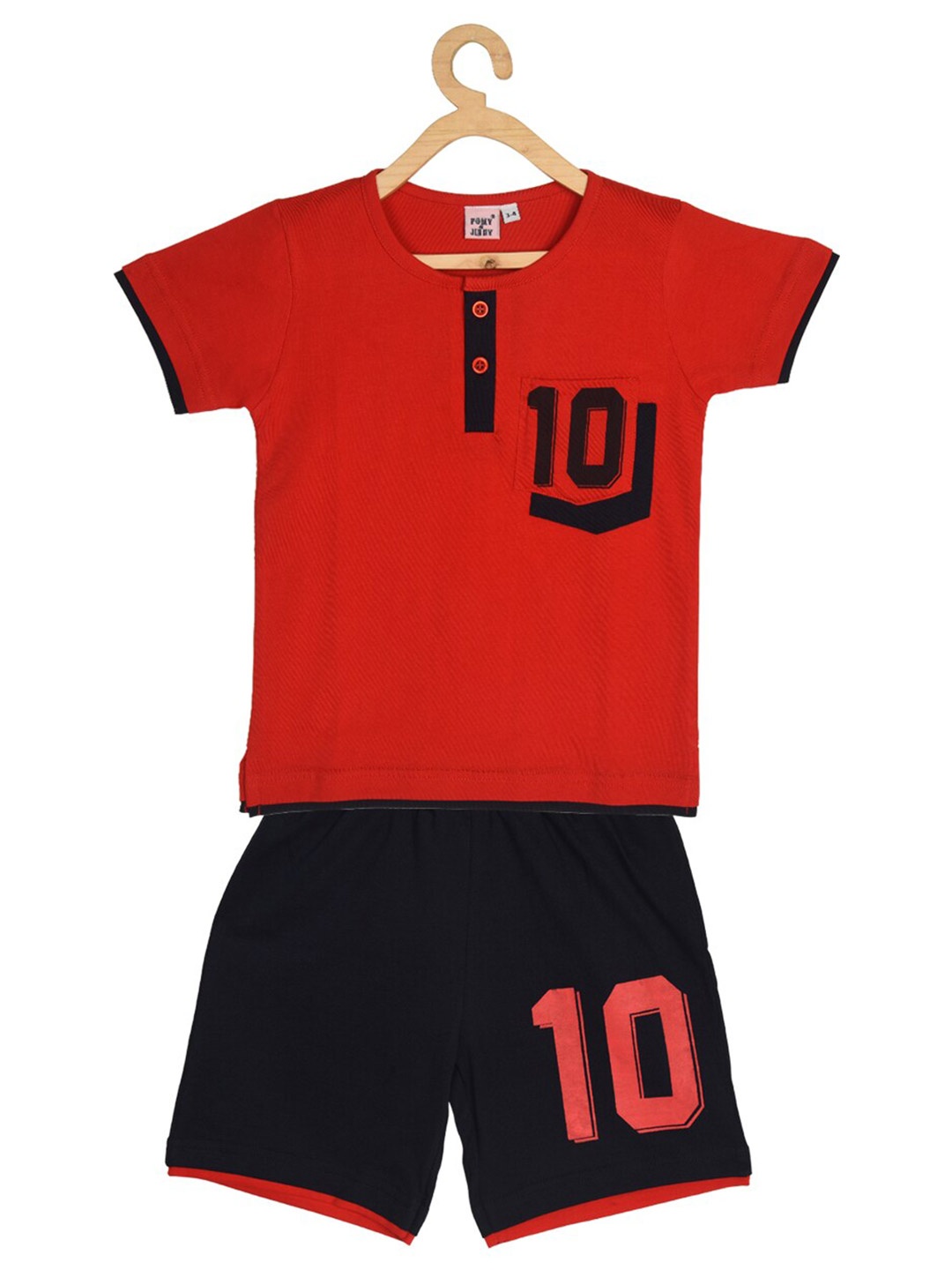 

POMY & JINNY Boys Printed Pure Cotton T-shirt with Shorts, Red