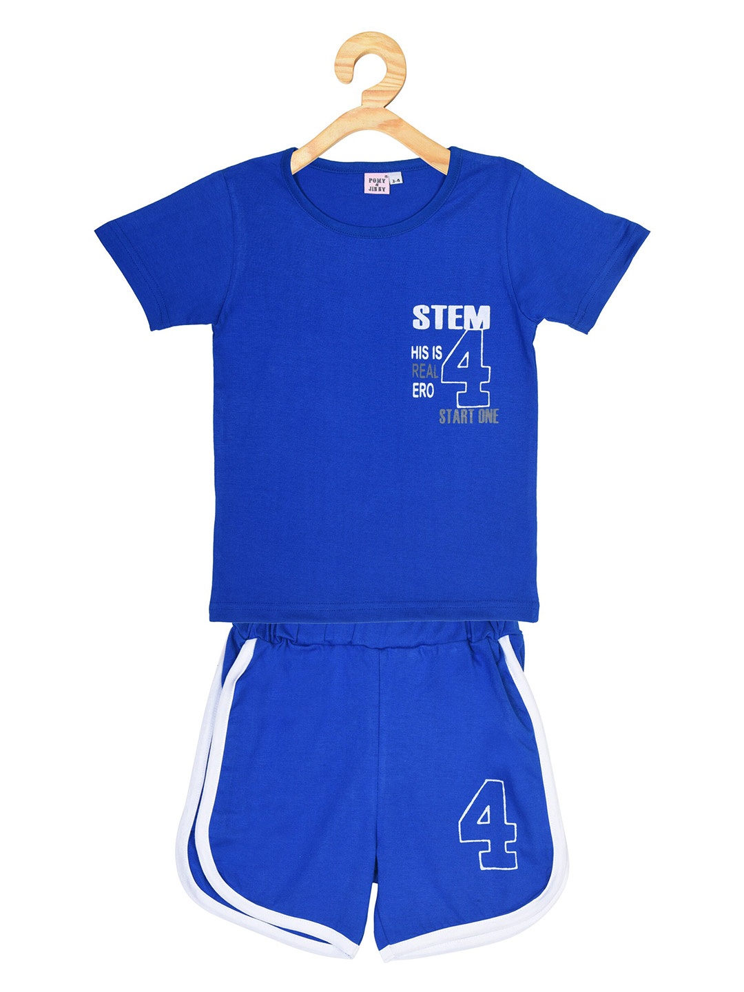 

POMY & JINNY Boys Printed Pure Cotton T-shirt with Shorts, Blue