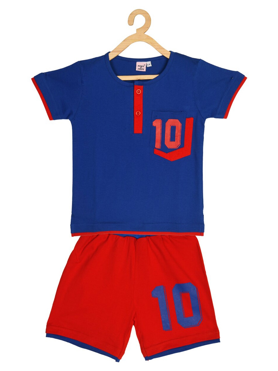 

POMY & JINNY Boys Printed Pure Cotton T-shirt with Shorts, Blue