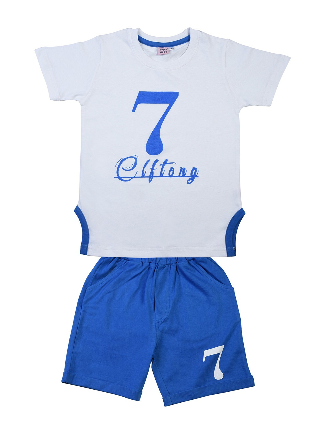 

POMY & JINNY Boys Typography Printed Pure Cotton T-shirt with Shorts, White
