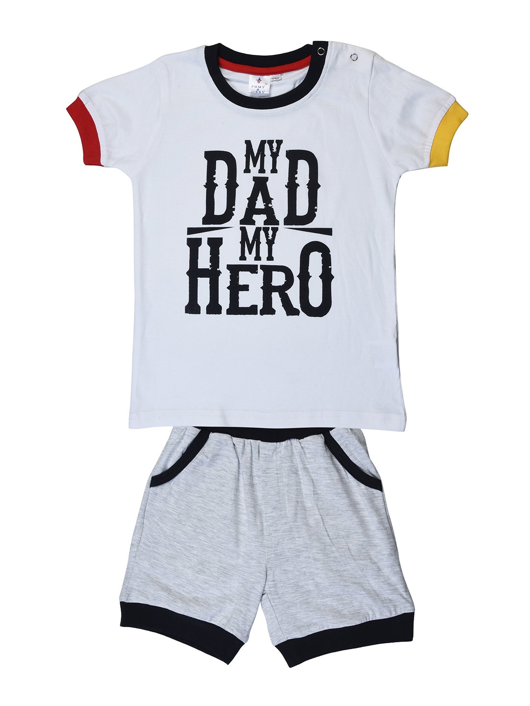 

POMY & JINNY Boys Printed Pure Cotton T-shirt with Shorts, White