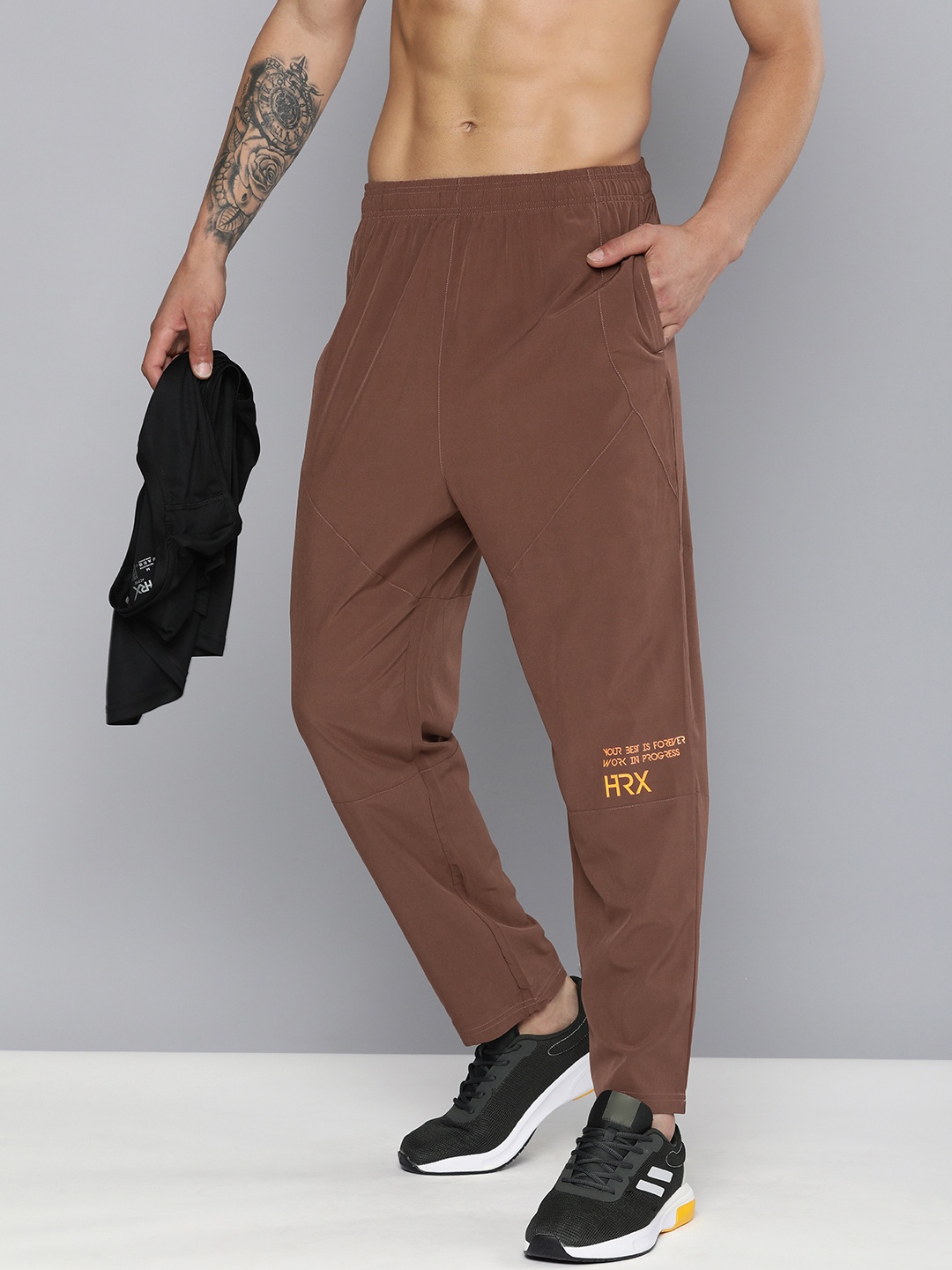 

HRX by Hrithik Roshan Men Printed Antimicrobial Finish Training Rapid-Dry Track Pants, Brown