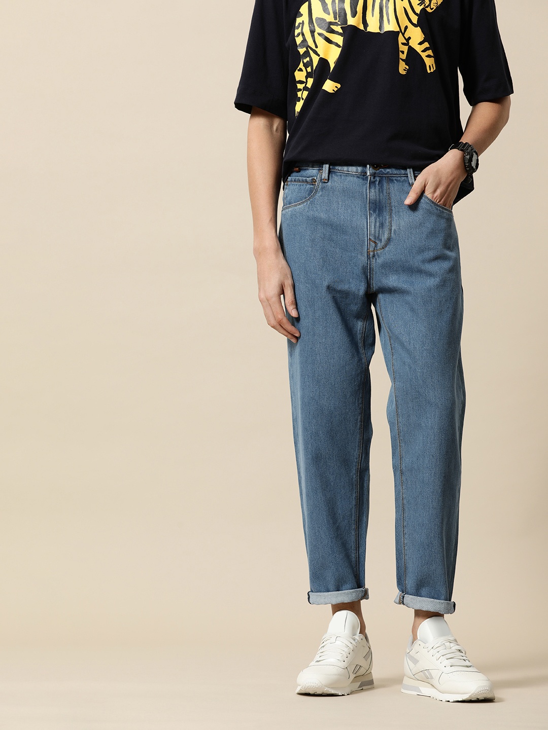 

Mr Bowerbird Men Pure Cotton Tapered Fit Jeans, Blue