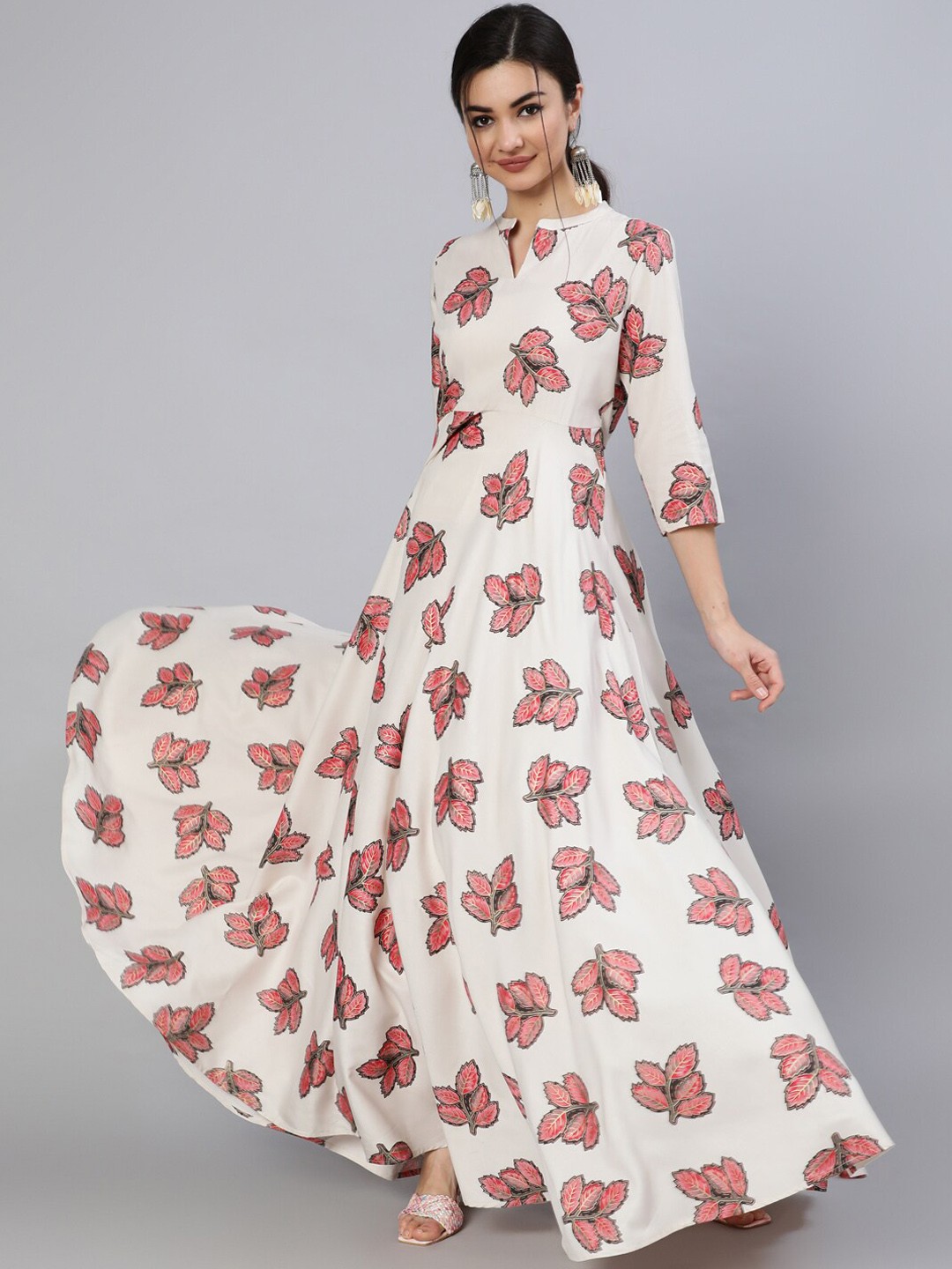 

GULMOHAR JAIPUR Floral Printed Anarkali Kurta, White