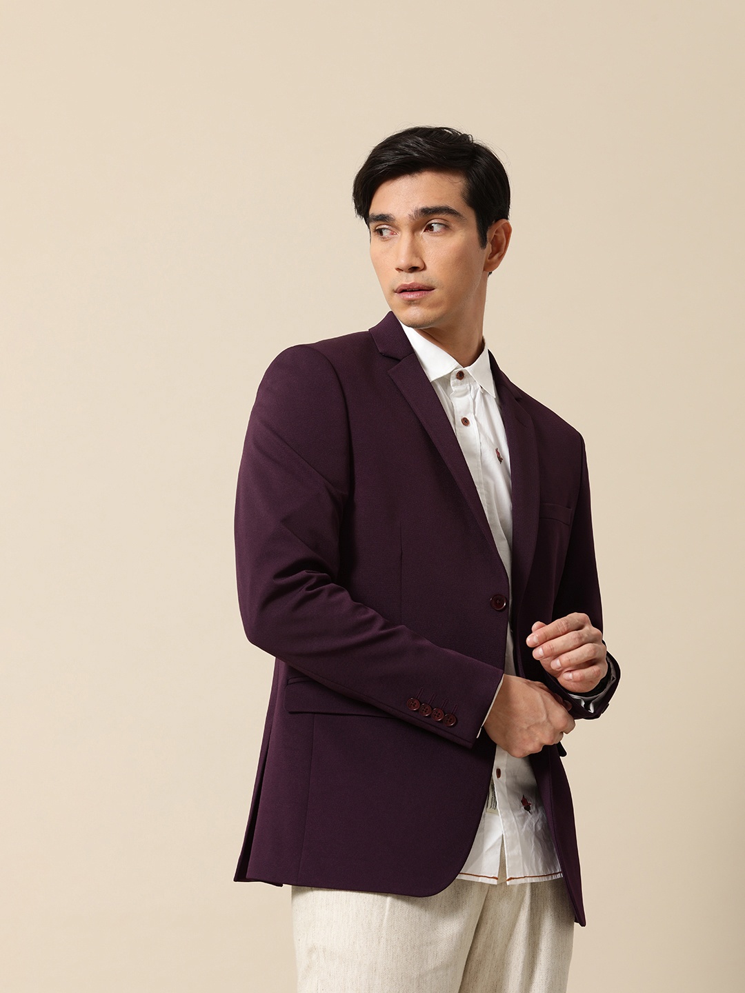 

Mr. Bowerbird Textured Tailored-Fit Single Breasted Casual Blazer, Purple
