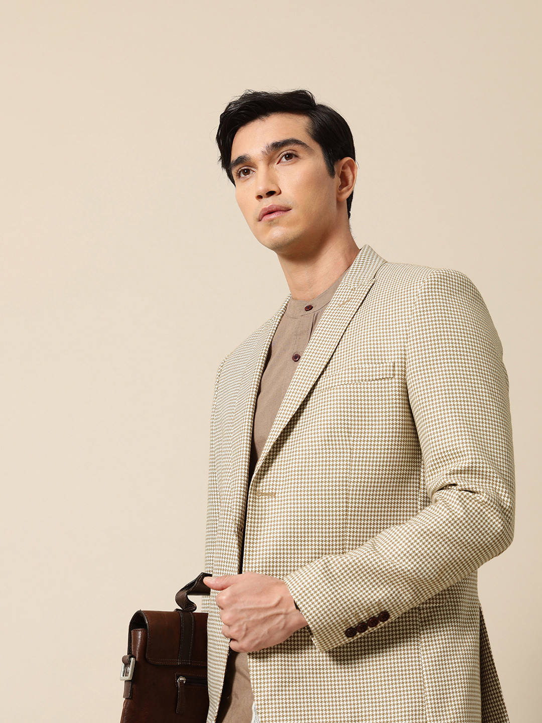 

Mr. Bowerbird Tailored-Fit Tooth-Hound Checked Single Breasted Casual Blazer, Brown