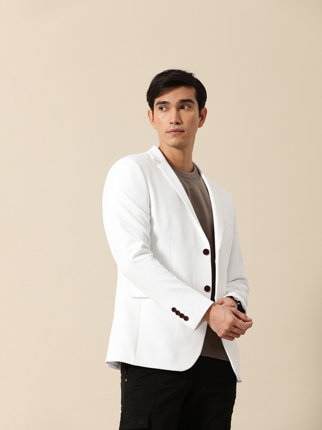 

Mr. Bowerbird Textured Tailored-Fit Single Breasted Casual Blazer, White