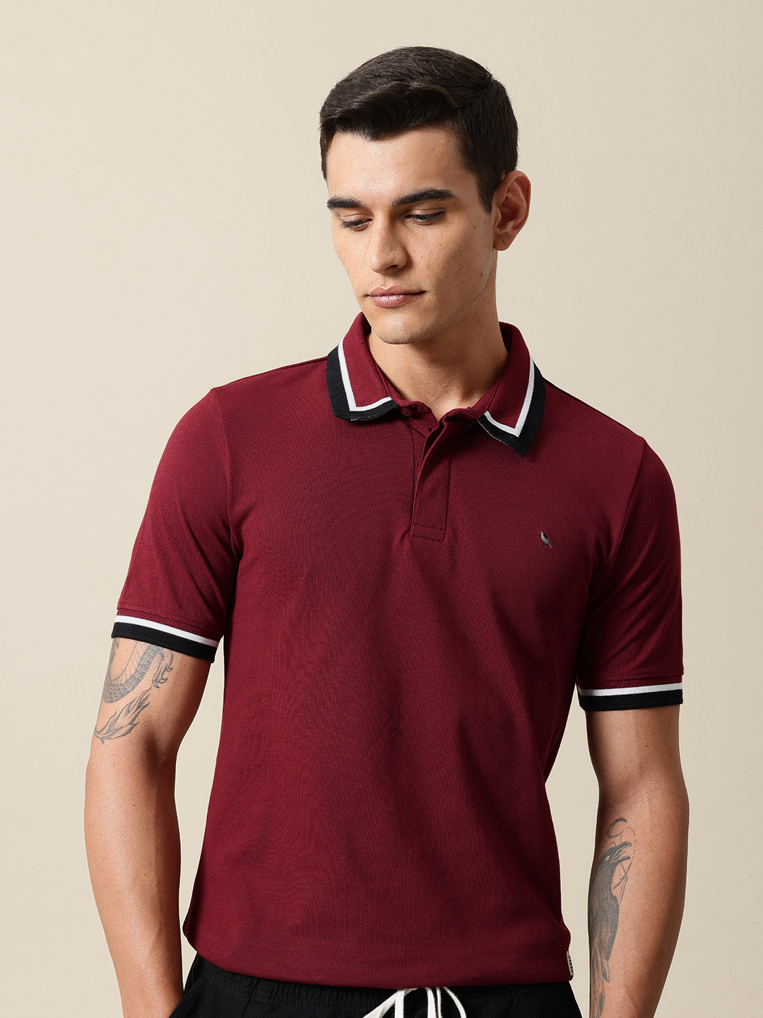 

Mr Bowerbird Tailored Fit Polo Collar Pure Cotton T-shirt, Maroon