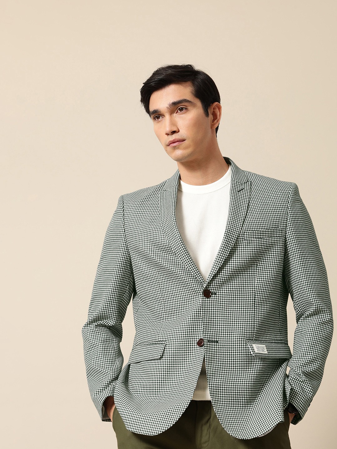 

Mr. Bowerbird Tailored-Fit Tooth-Hound Checked Single Breasted Casual Blazer, Green
