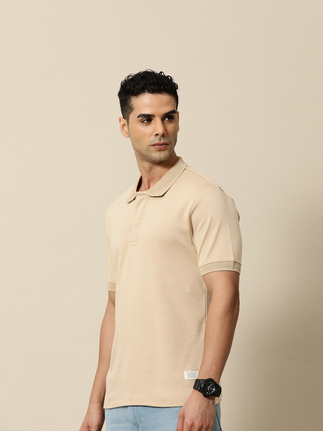 

Mr Bowerbird Solid Tailored Fit Polo Collar Pure Cotton T-shirt, Beige