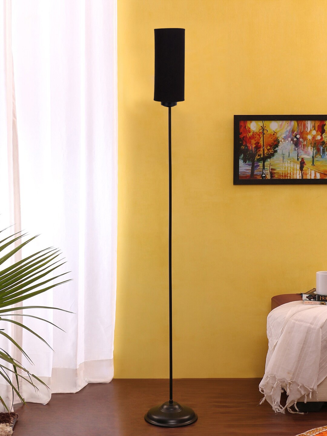 

Devansh Black Thin Iron Floor Lamp With Cylindrical Cotton Shade