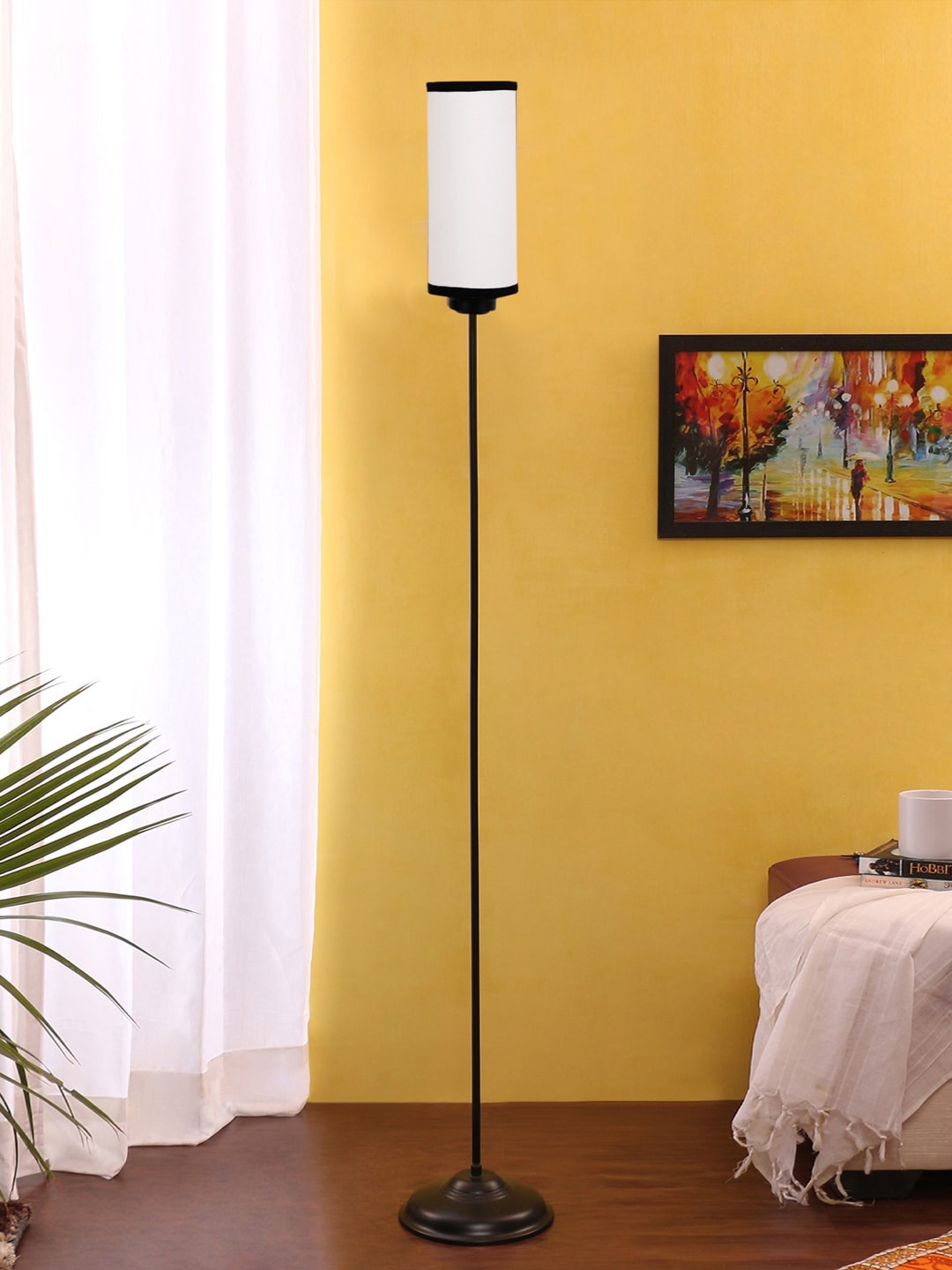 

Devansh White & Black Thin Iron Floor Lamp With Cylindrical Cotton Shade