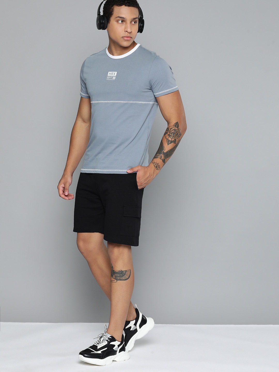 

HRX by Hrithik Roshan Brand Logo Detail Pure Cotton T-shirt, Blue