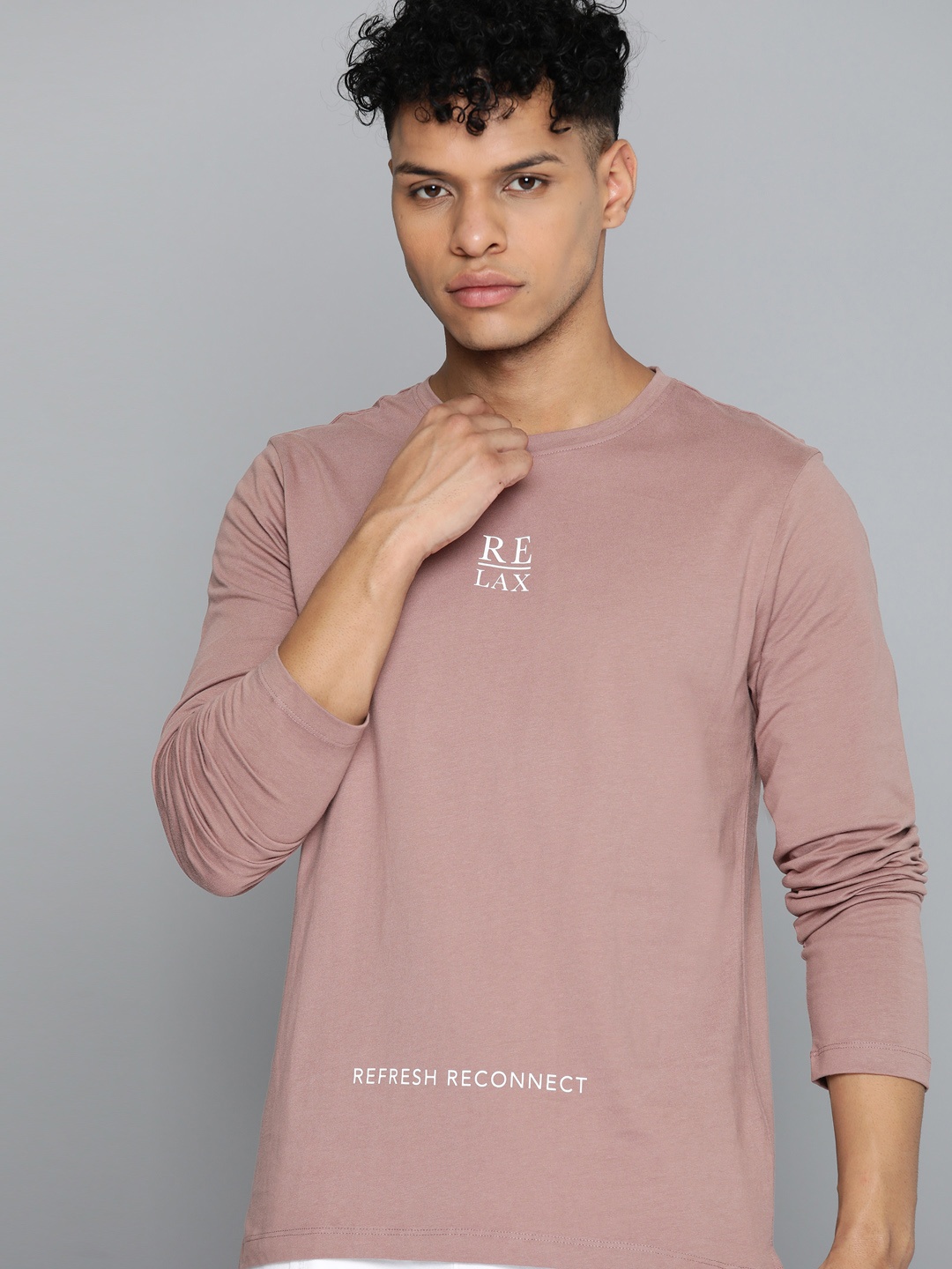 

HRX by Hrithik Roshan Printed Pure Cotton Yoga T-shirt, Mauve