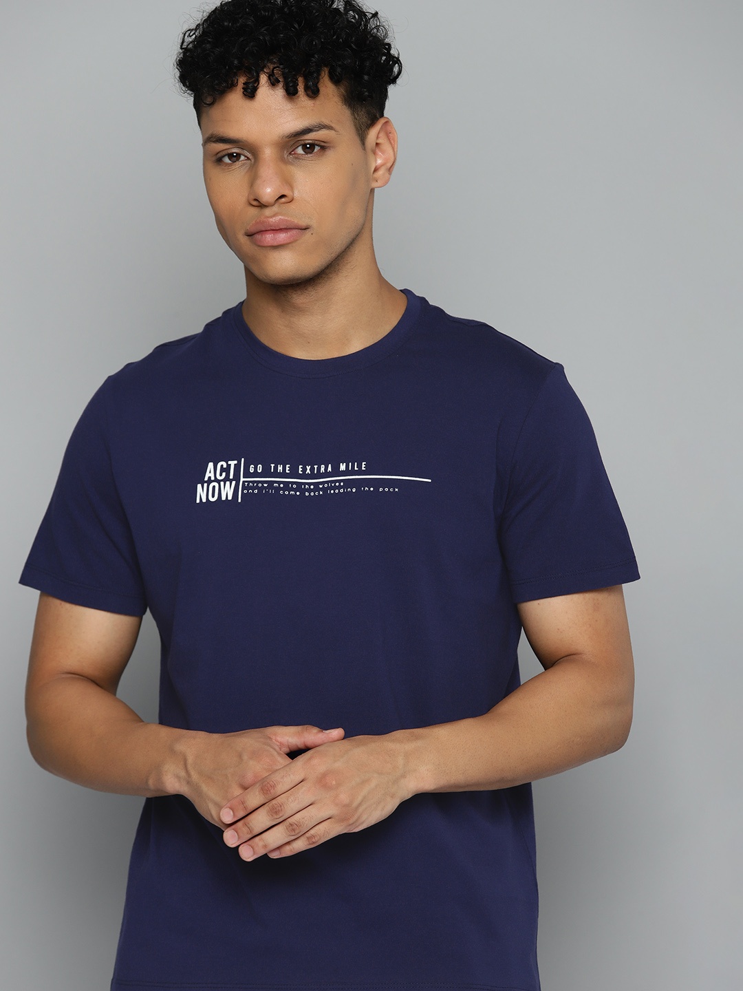 

HRX by Hrithik Roshan Typography Printed Pure Cotton T-shirt, Navy blue