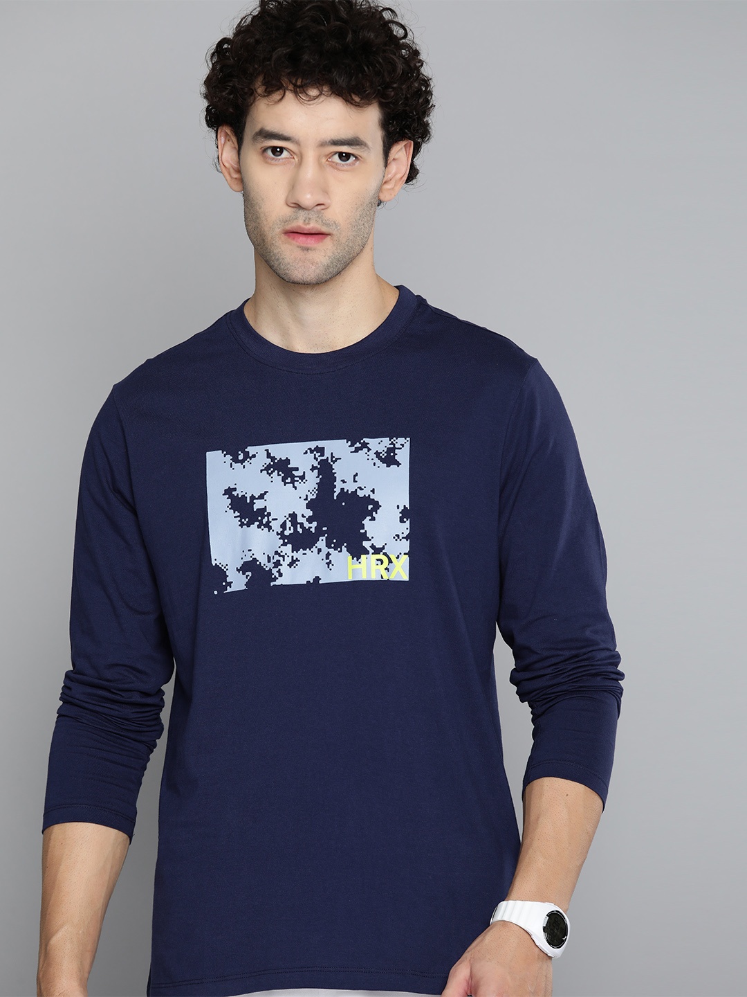 

HRX by Hrithik Roshan Printed Pure Cotton T-shirt, Navy blue