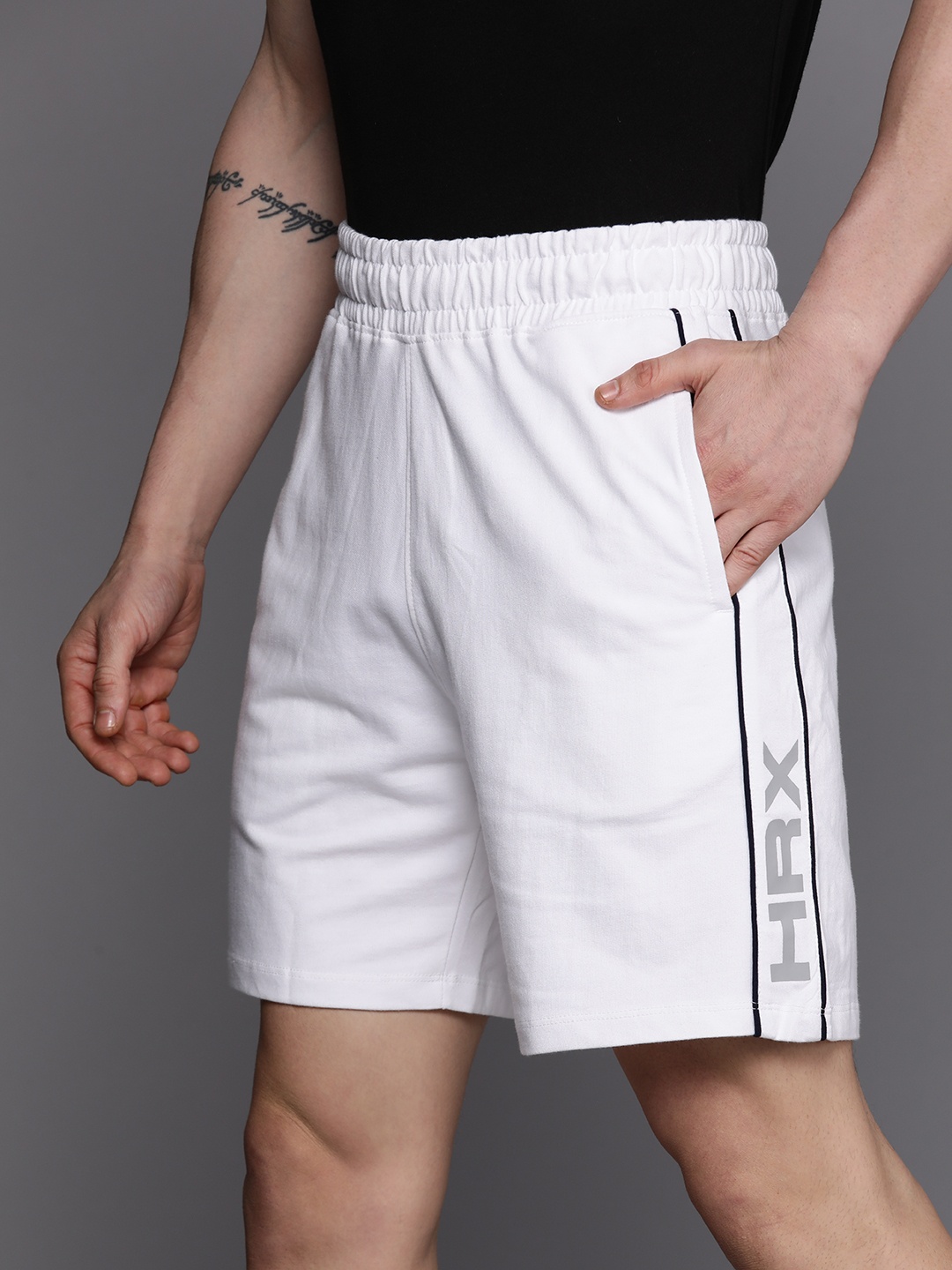 

HRX by Hrithik Roshan Men Brand Logo Printed Mid-Rise Regular Fit Shorts, White