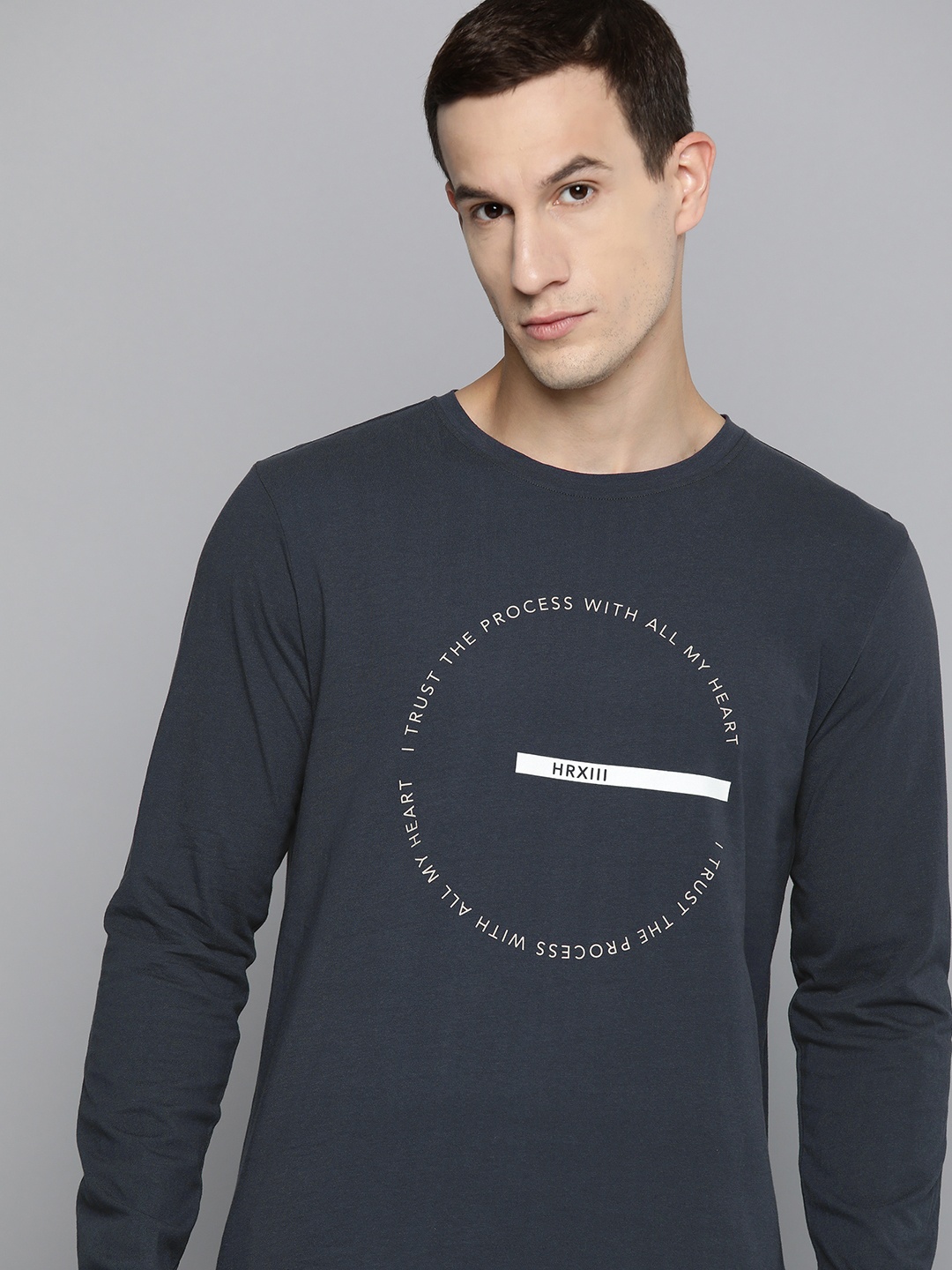 

HRX by Hrithik Roshan Men Typography Printed Pure Cotton Yoga T-shirt, Charcoal