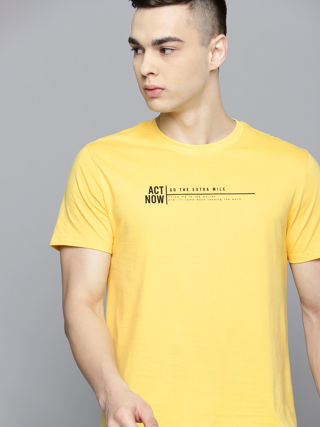 

HRX by Hrithik Roshan Typography Printed Pure Cotton T-shirt, Yellow
