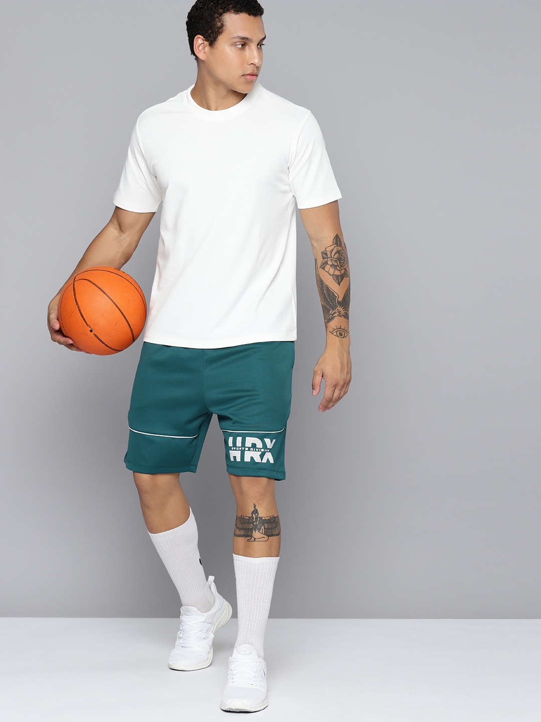 

HRX by Hrithik Roshan Men Typography Printed Rapid-Dry Basketball Shorts, Teal