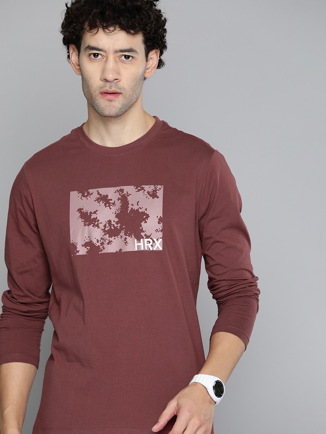 

HRX by Hrithik Roshan Printed Pure Cotton T-shirt, Burgundy
