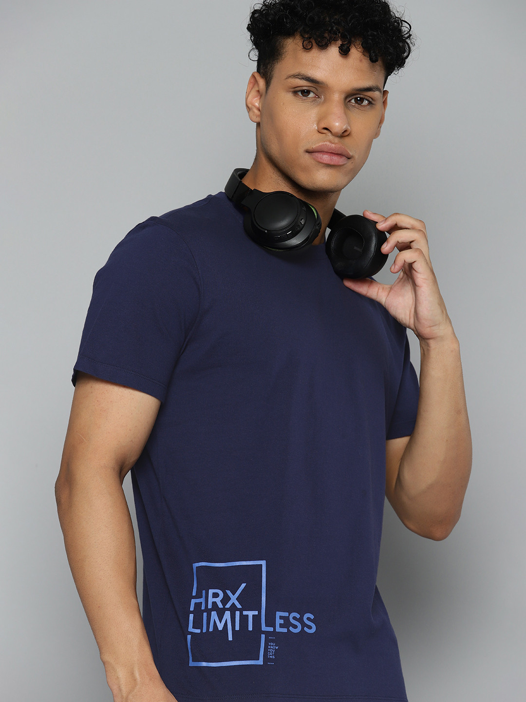 

HRX by Hrithik Roshan Brand Logo Printed Pure Cotton T-shirt, Navy blue