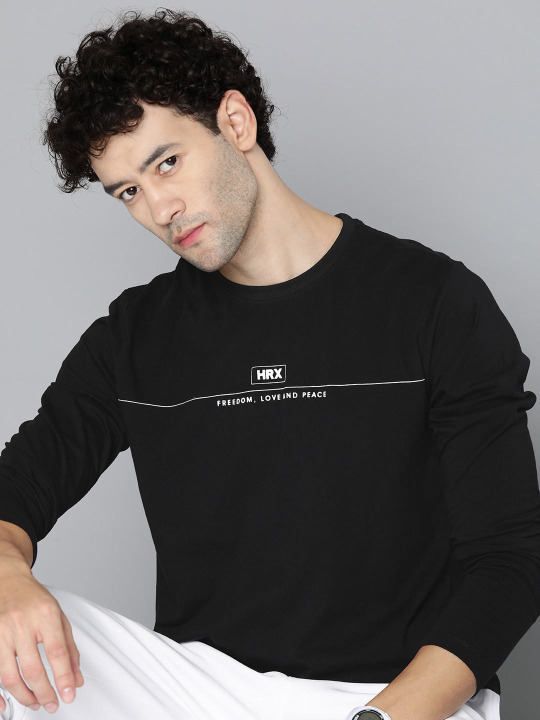 

HRX by Hrithik Roshan Printed Detail Pure Cotton T-shirt, Black