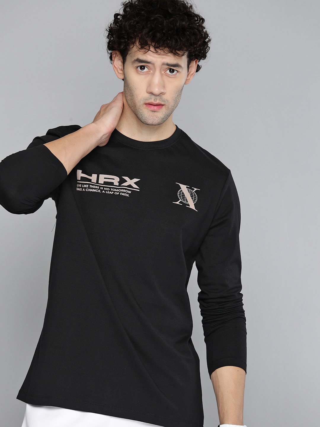 

HRX by Hrithik Roshan Brand Logo Printed Pure Cotton T-shirt, Black