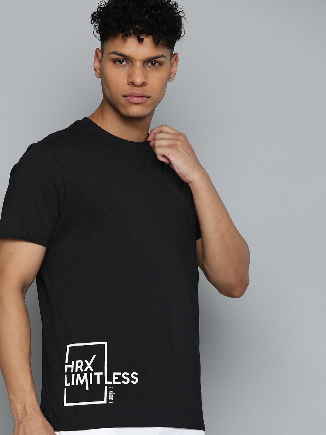 

HRX by Hrithik Roshan Men Brand Logo Printed Pure Cotton T-shirt, Black