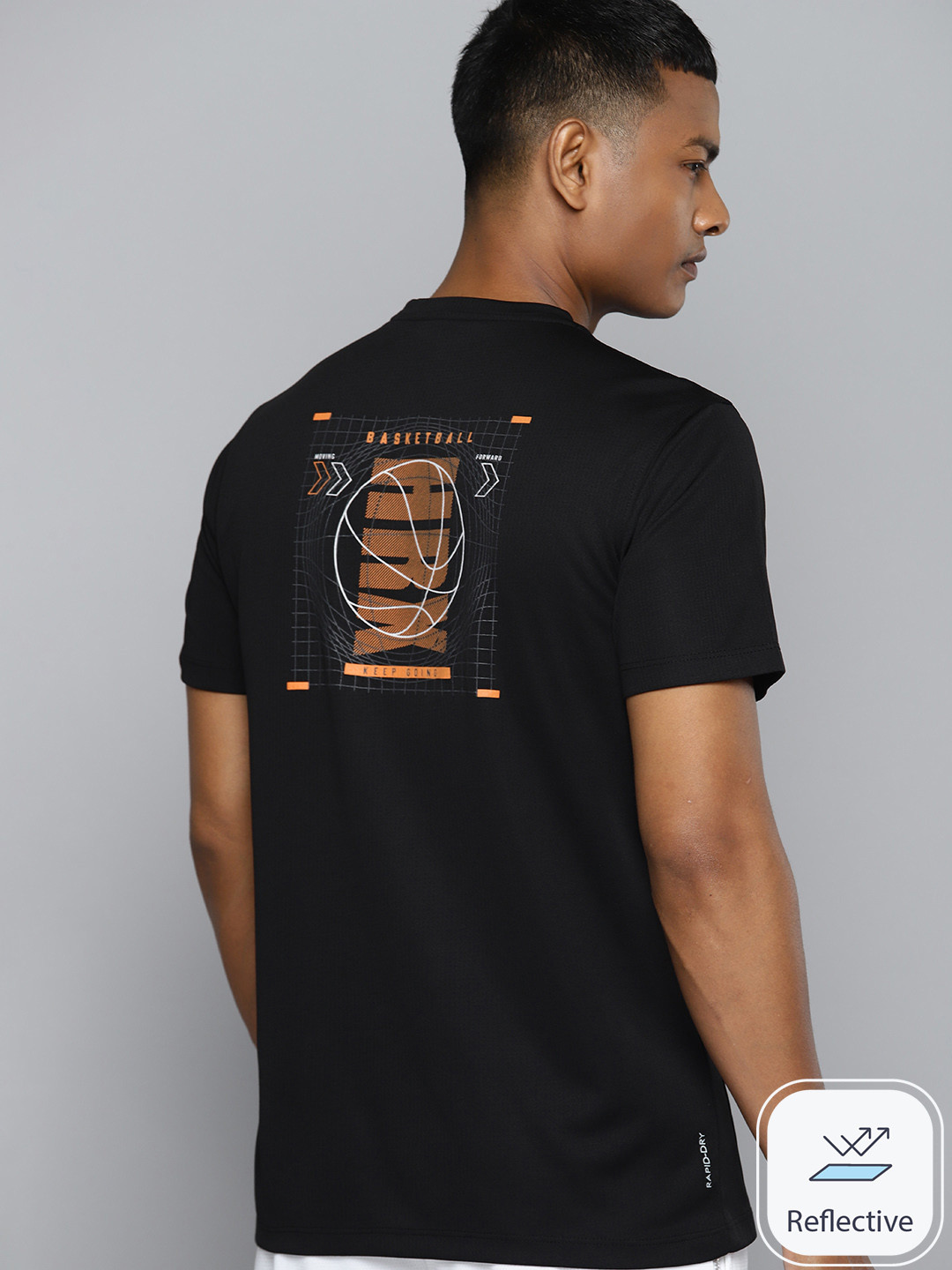 

HRX by Hrithik Roshan Rapid-Dry Back Printed Basketball T-shirt, Black