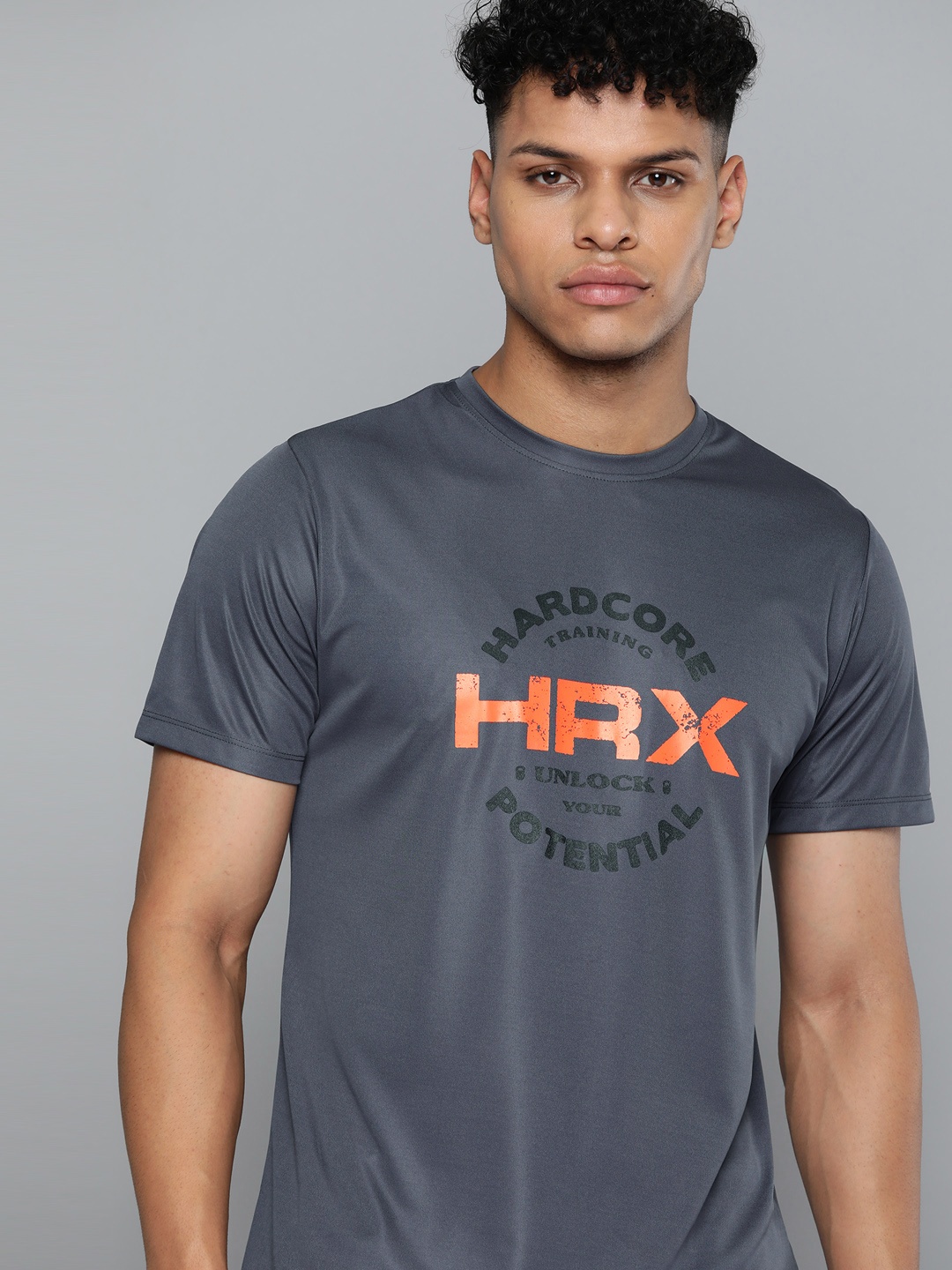 

HRX by Hrithik Roshan Brand Logo Printed Training T-shirt, Grey