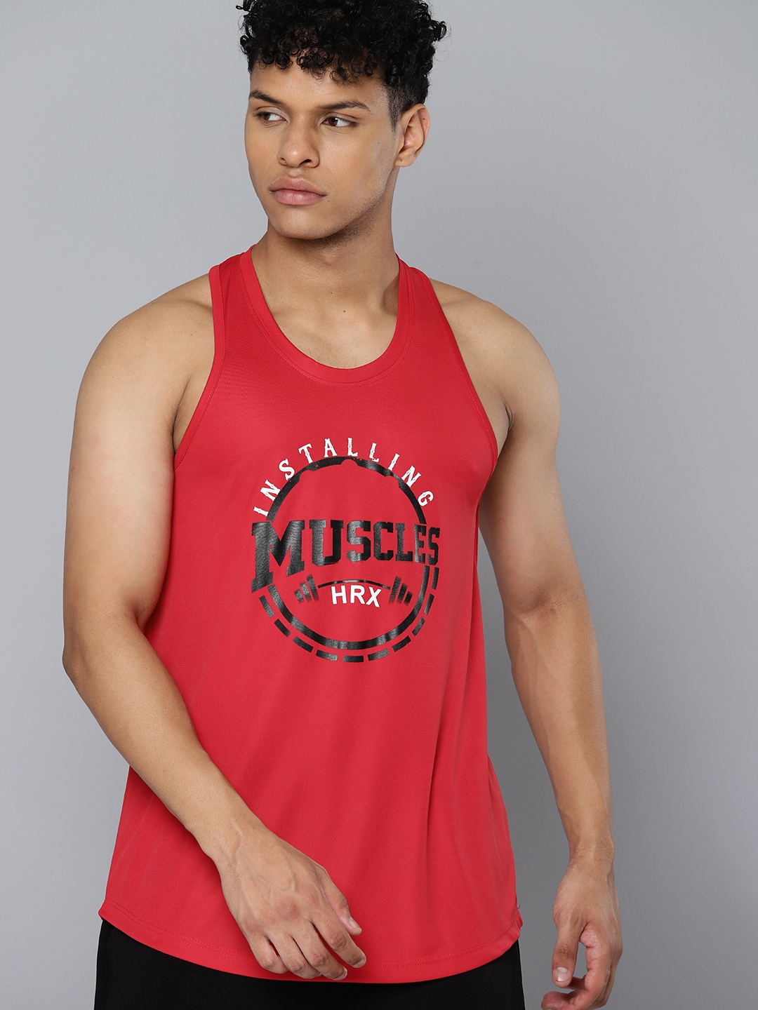 

HRX by Hrithik Roshan Rapid-Dry Printed Sleeveless Training T-shirt, Red