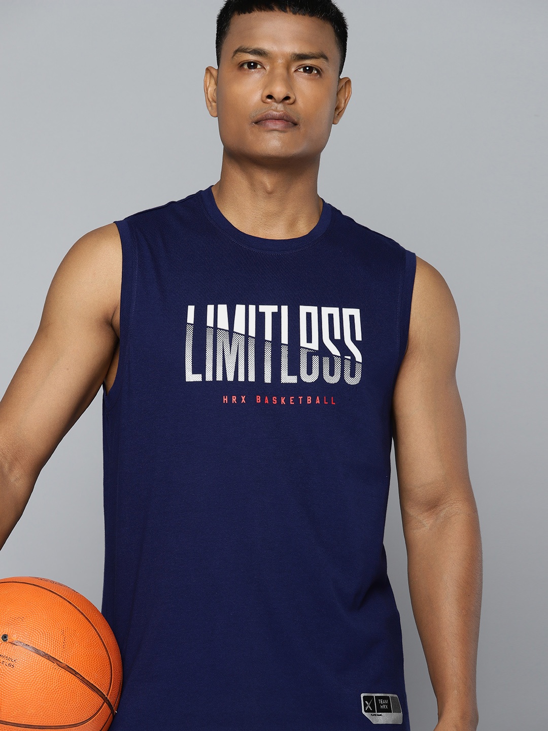 

HRX by Hrithik Roshan Printed Pure Cotton Basketball T-shirt, Navy blue