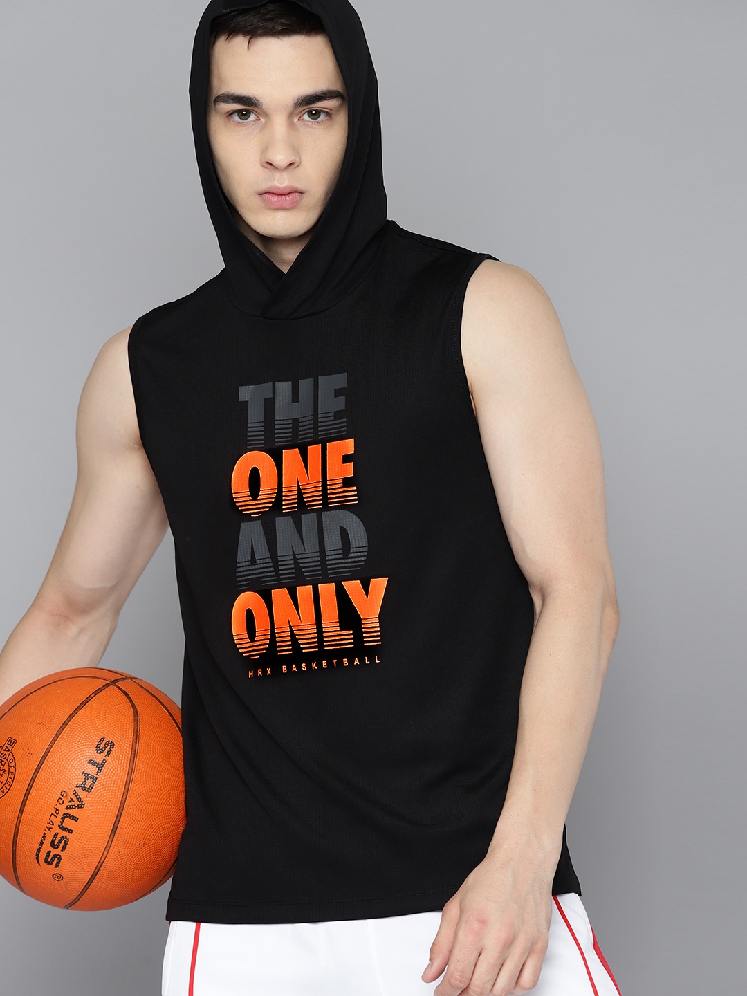 

HRX by Hrithik Roshan Men Printed Hooded Basketball T-shirt, Black