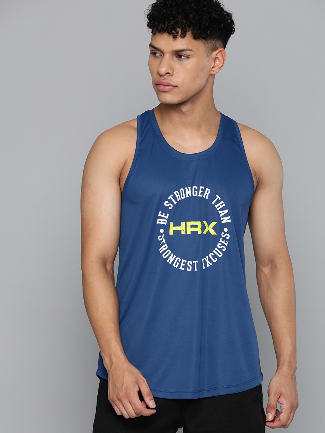 

HRX by Hrithik Roshan Men Typography Printed Rapid-Dry Training T-shirt, Navy blue