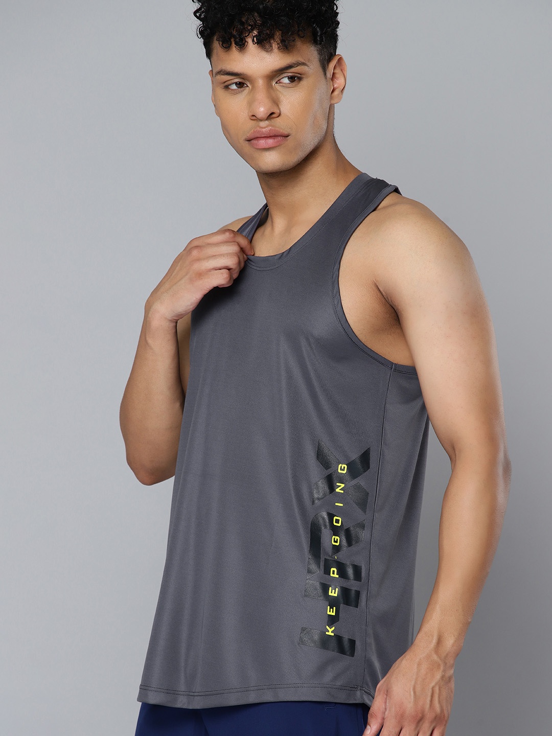 

HRX by Hrithik Roshan Rapid-Dry Brand Logo Printed Sleeveless Training T-shirt, Charcoal