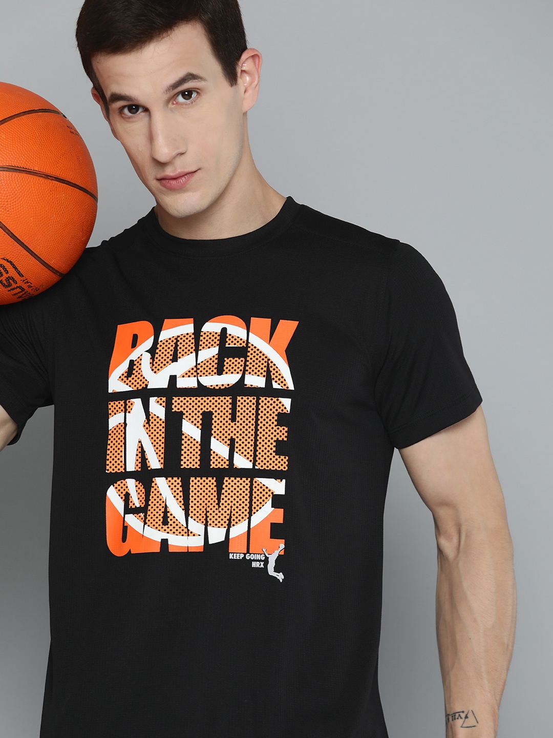 

HRX by Hrithik Roshan Printed Rapid-Dry Basketball T-shirt, Black